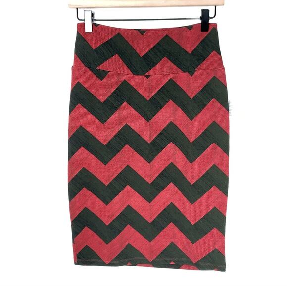 NWT LulaRoe zigzag red and brown yoke waist pencil skirt size XS - Picture 1 of 4